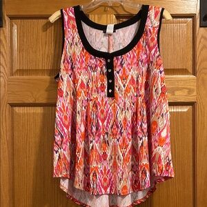 Cocomo Pink & Orange Ikat-Print Tank with Black Trim Size Large, Travel Friendly